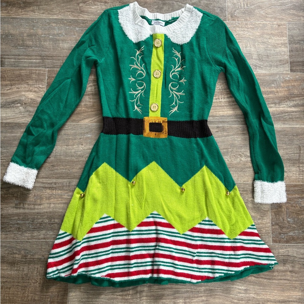 Charming Green Long Sleeve Dress with Belt